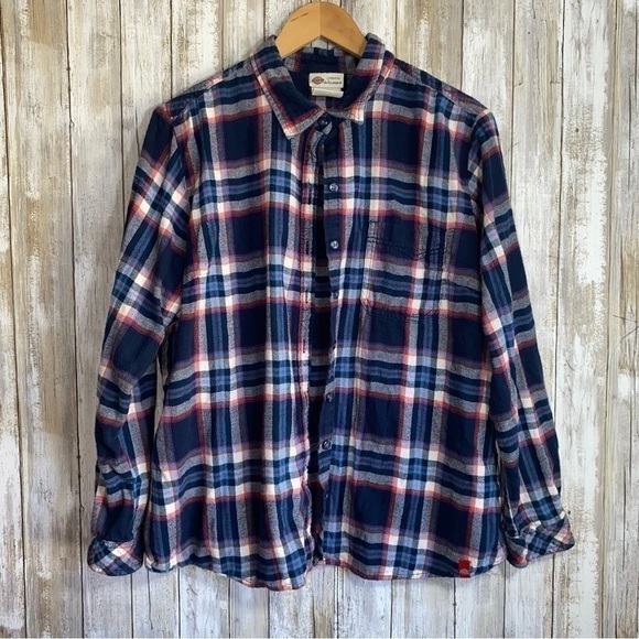 Dickies Tops - Dickies Mixed Navy Plaid Button Down